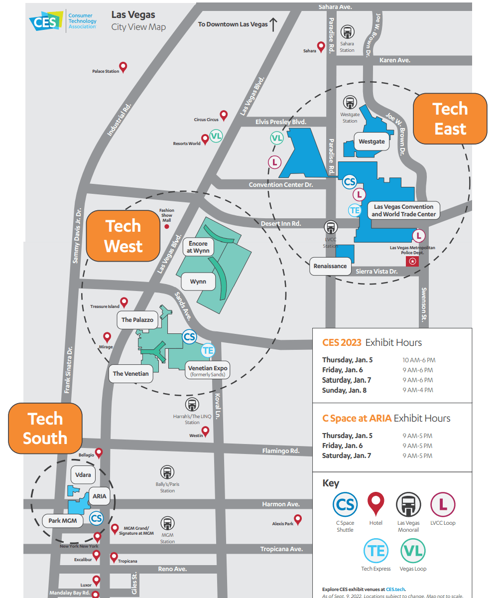 Map of the CES conference venues in Las Vegas